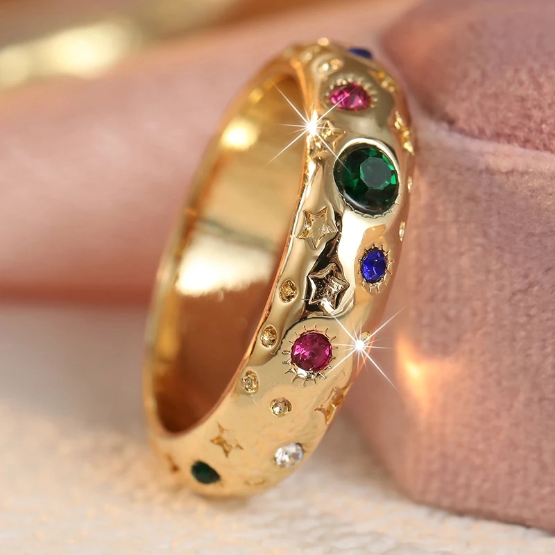 Women's Dazzling Multi-Color Synthetic Zirconia Inlaid Geometric Ring